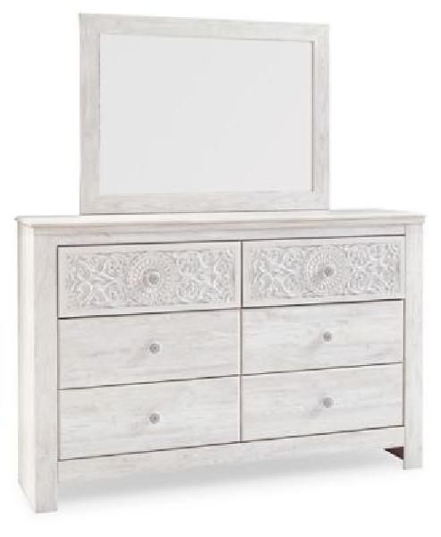 Image of Paxberry - Whitewash - Dresser, Mirror - Medallion Drawer Pulls