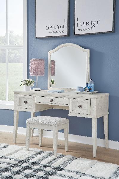 Image of Robbinsdale - Mirrored Vanity With Stool - Antique White
