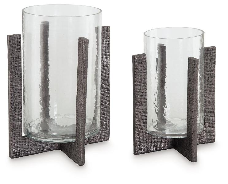Image of Garekton - Candle Holder Set (Set of 2) - Clear / Pewter Finish