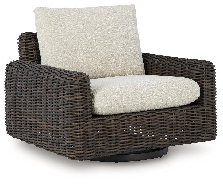 Image of Kimora - Swivel Glider Lounge With Cushion - Beige / Dark Brown