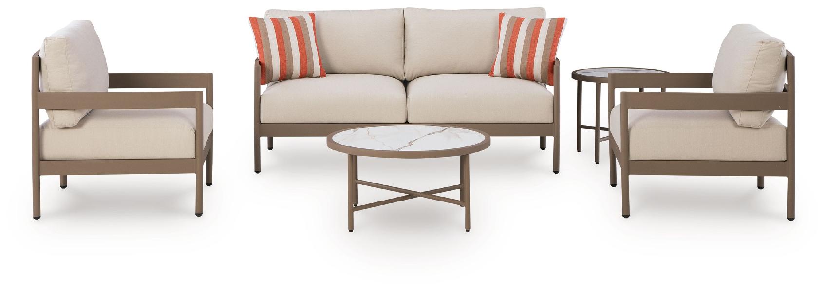 Image of Bluff Trail - Loveseat, Lounge Chairs, Tables Set (Set of 5) - Beige