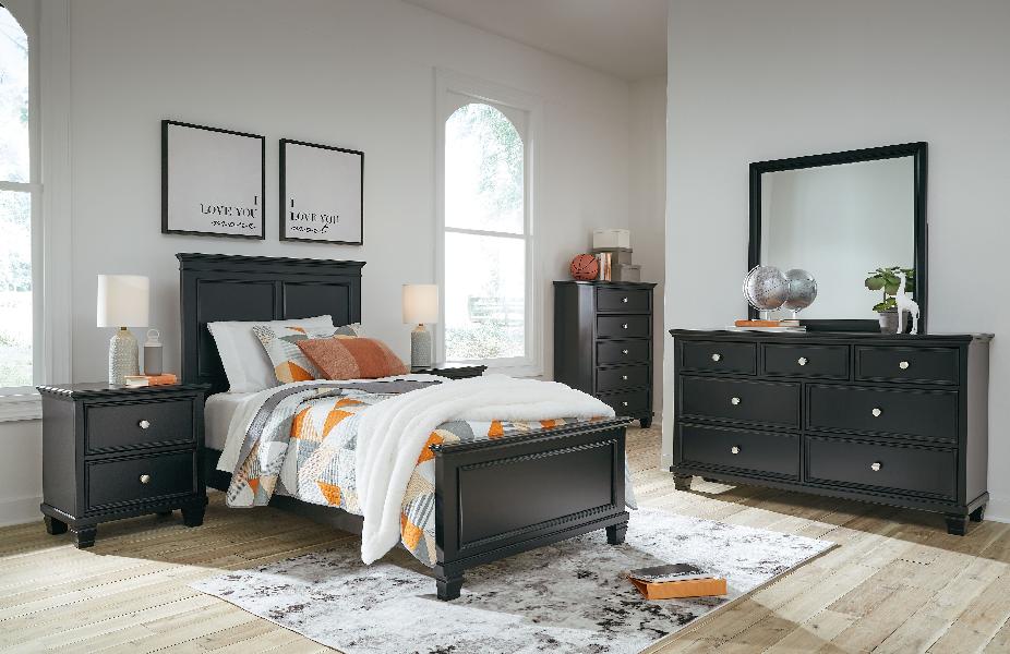 Image of Lanolee - 7 Pc. - Dresser, Mirror, Twin Panel Bed, 2 Nightstands - Black