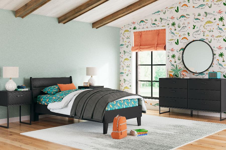 Image of Socalle - 3 Pc. - Dresser, Twin Panel Platform Bed - Black