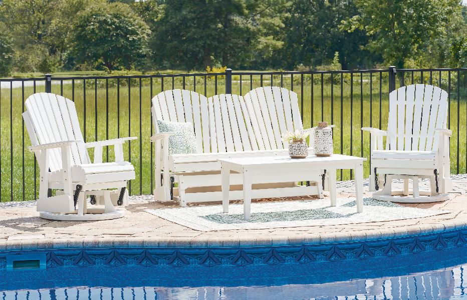 Image of Hyland Wave - 4 Pc. - Glider Loveseat, 2 Swivel Glider Chairs, Cocktail Table - White