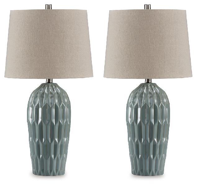 Image of Hadbury - Ceramic Table Lamp (Set of 2) - Pale Blue / Teal