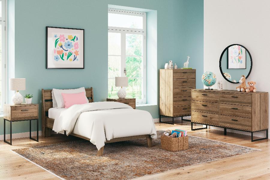 Image of Deanlow - 3 Pc. - Dresser, Twin Platform Panel Bed - Honey