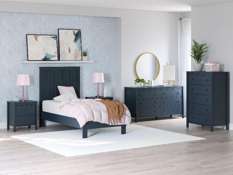 Image of Simmenfort - 6 Pc. - Dresser, Chest, Twin Platform Bed, 2 Nightstands - Navy Blue