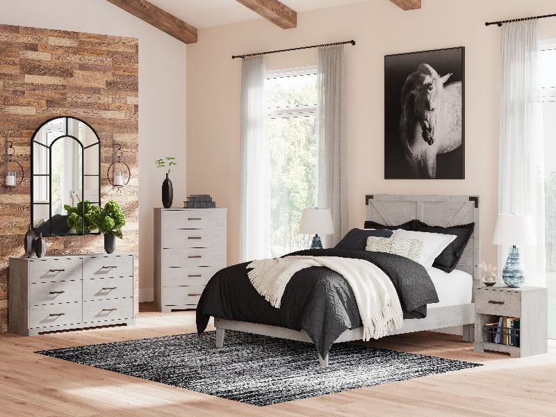 Image of Shawburn - 3 Pc. - Dresser, Full Platform Bed With Crossbuck Panel Headboard - Gray