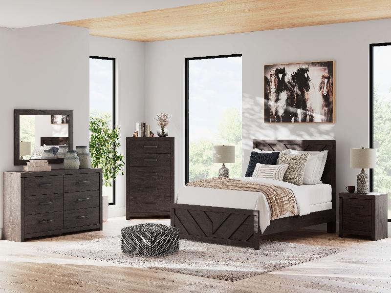 Image of Prendonea - 6 Pc. - Dresser, Mirror, Full Panel Bed, 2 Nightstands - Charcoal