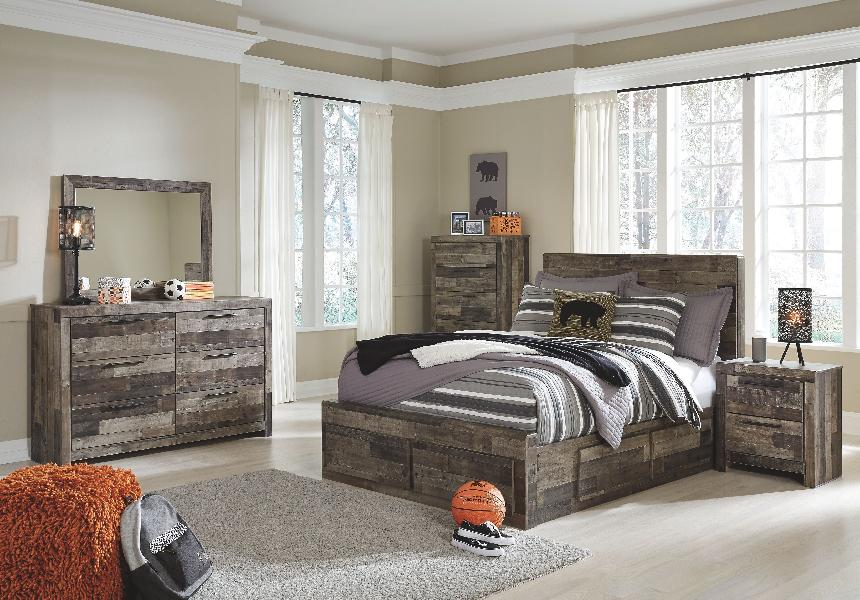 Image of Derekson - 10 Pc. - Dresser, Mirror, Chest, Full Panel Bed with 6 Storage Drawers, 2 Nightstands - Multi Gray