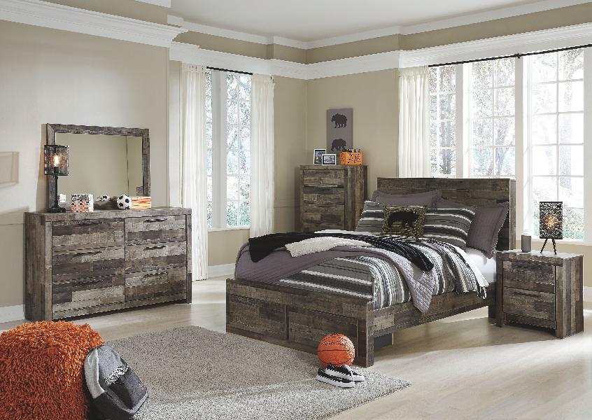 Image of Derekson - 8 Pc. - Dresser, Mirror, Full Panel Bed with 2 Storage Drawers, 2 Nightstands - Multi Gray