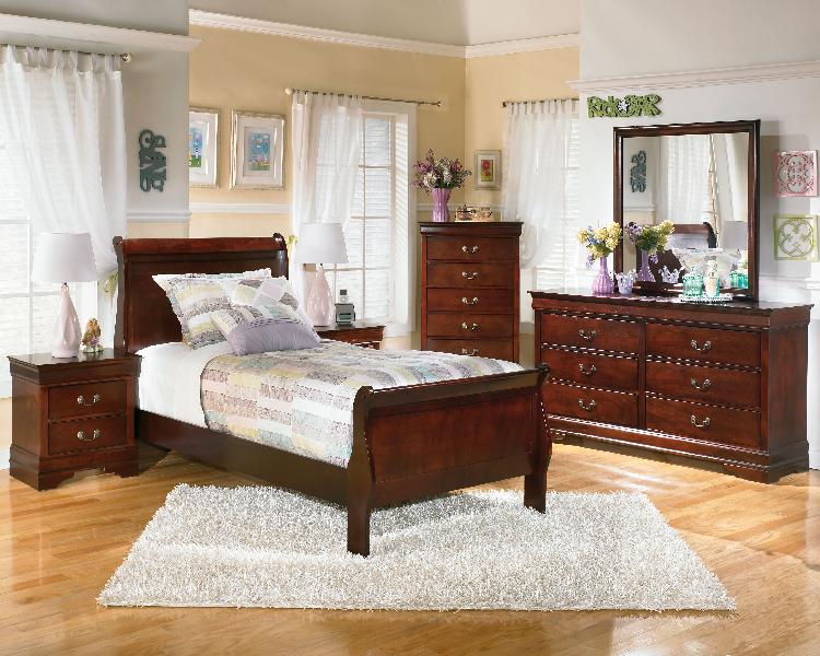 Image of Alisdair - 5 Pc. - Dresser, Mirror, Twin Sleigh Bed, Nightstand - Dark Brown