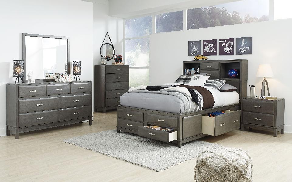 Image of Caitbrook - 7 Pc. - Dresser, Mirror, Full Storage Bed, 2 Nightstands - Gray