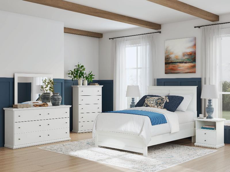 Image of Bostwick Shoals - 5 Pc. - Dresser, Mirror, Chest, Full Panel Bed With Framed Footboard - White