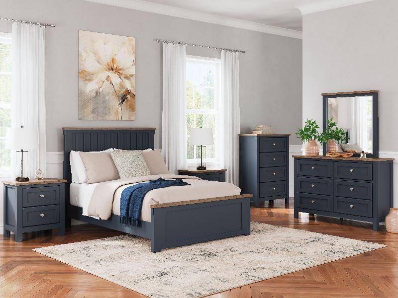 Image of Landocken - 6 Pc. - Dresser, Mirror, Chest, Full Panel Bed - Brown / Blue