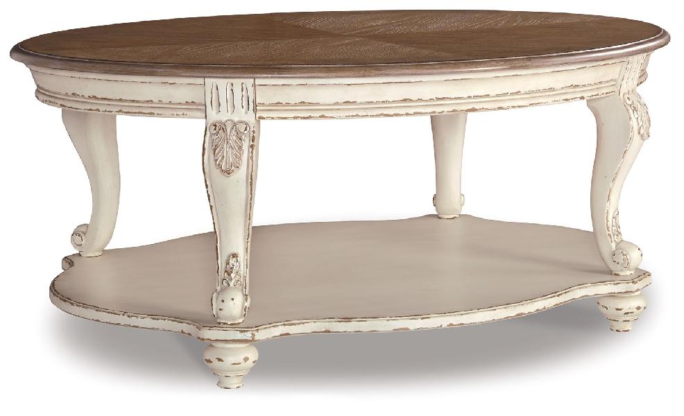 Image of Realyn - Oval Cocktail Table - White / Brown
