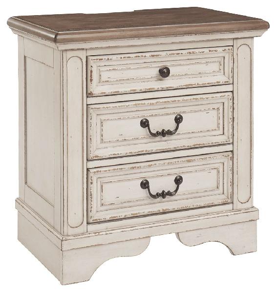 Image of Realyn - Three Drawer Night Stand - White / Brown / Beige