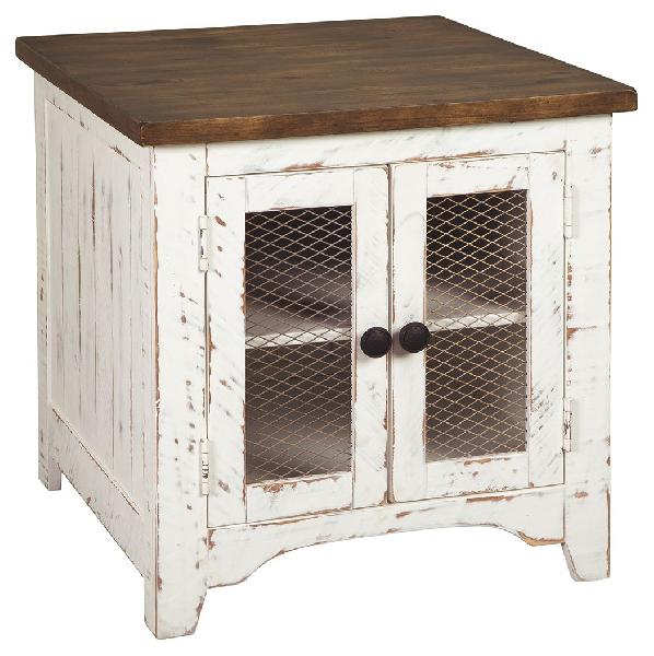 Image of Wystfield - Rectangular End Table - 2 Doors - White / Brown