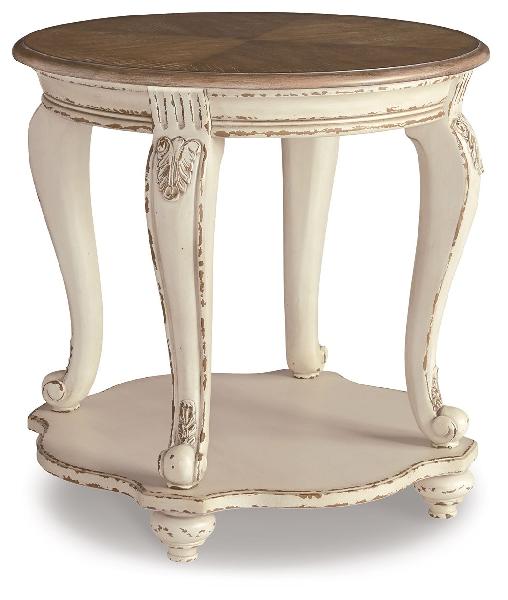 Image of Realyn - Round End Table - White / Brown