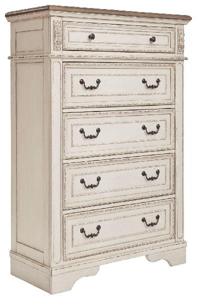 Image of Realyn - Five Drawer Chest - White / Brown / Beige