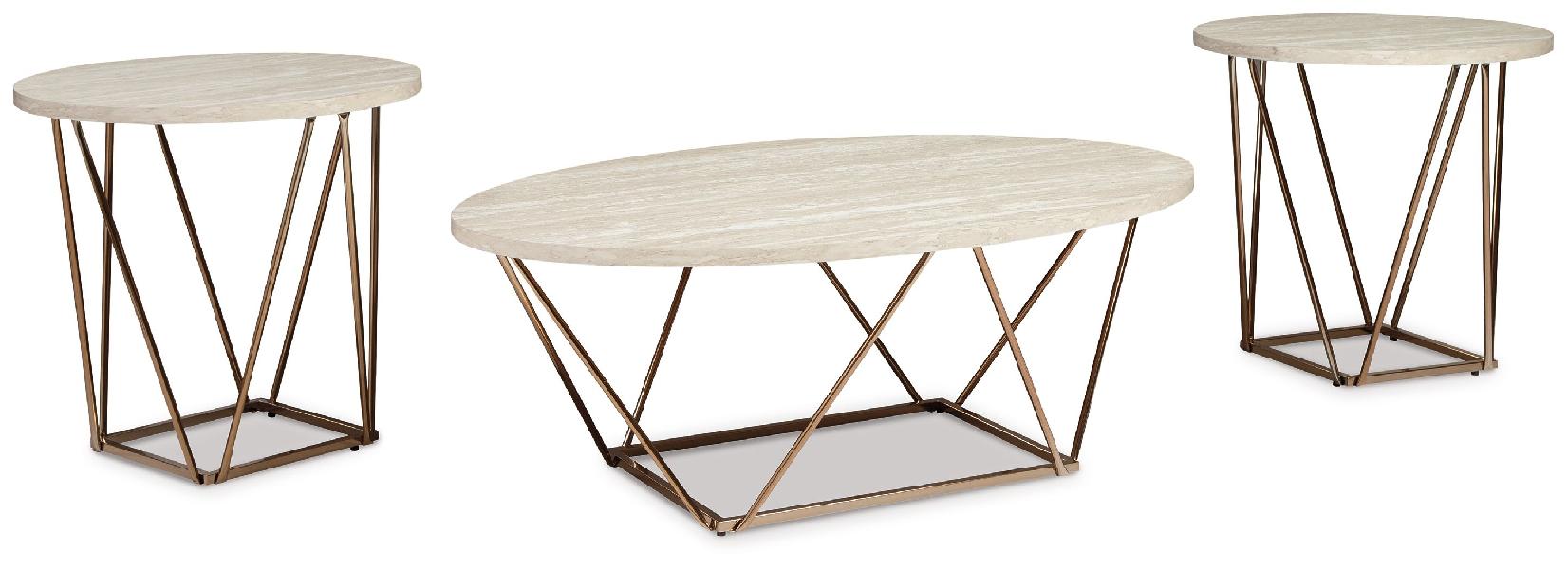 Image of Tarica - Occasional Table Set (Set of 3) - White / Metallic