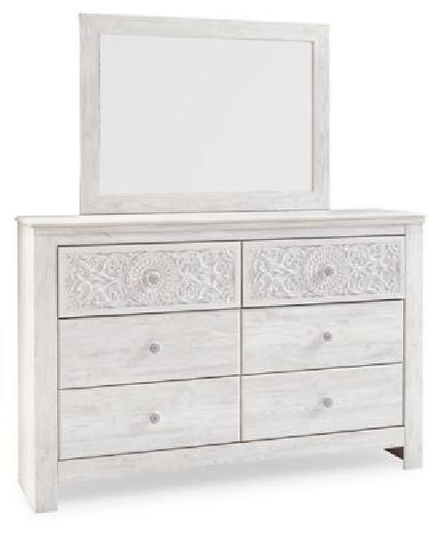 Image of Paxberry - Dresser, Mirror - Medallion Drawer Pulls - Whitewash