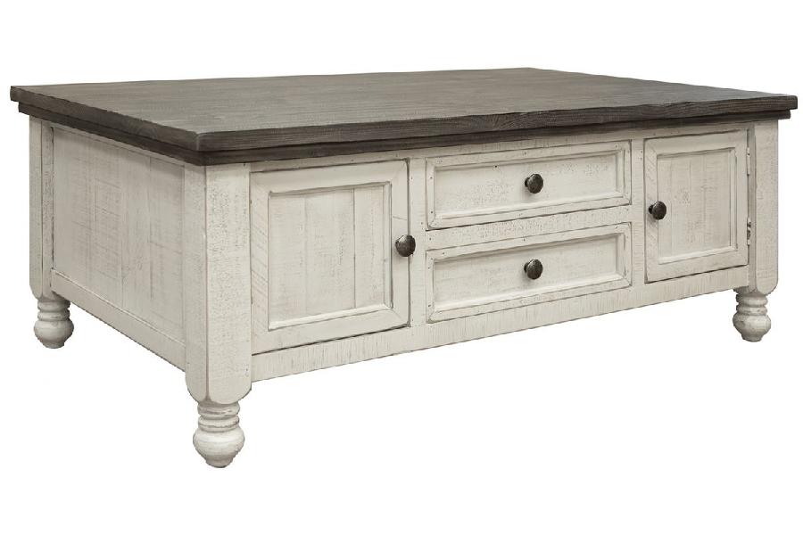 Image of Stone - Cocktail Table With 4 Drawers - Antiqued Ivory / Weathered Gray