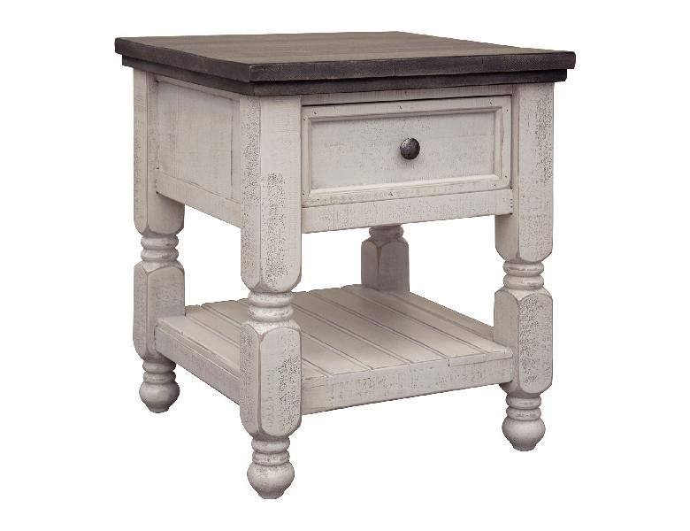 Image of Stone - End Table With 1 Drawer And Shelf - Antiqued Ivory / Weathered Gray