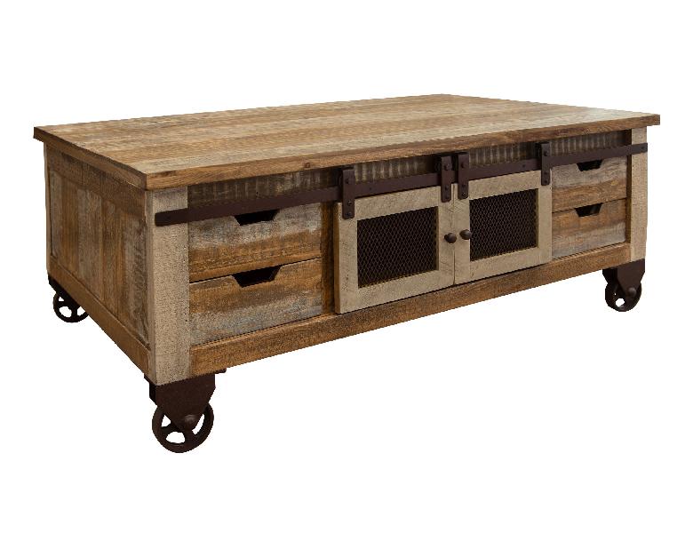 Image of Antique - Cocktail Table With 8 Drawers / 4 Doors - Multicolor