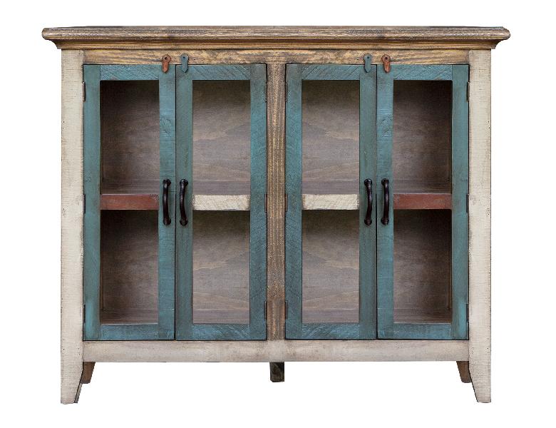 Image of Antique - Console With 4 Glass Doors - Multicolor