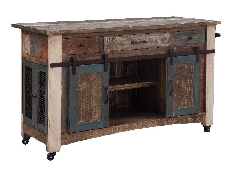 Image of Antique - 2 Drawers Kitchen Island - Multicolor