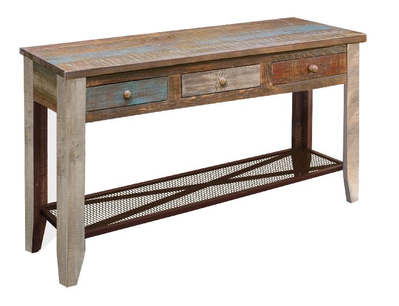 Image of Antique - 3 Drawers Sofa Table - Multicolor