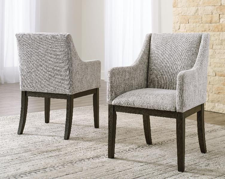Image of Burkhaus - Dining UPH Arm Chair (Set of 2) - Beige / Dark Brown
