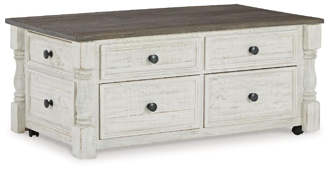 Image of Havalance - Lift Top Cocktail Table with Storage Drawers - White / Gray