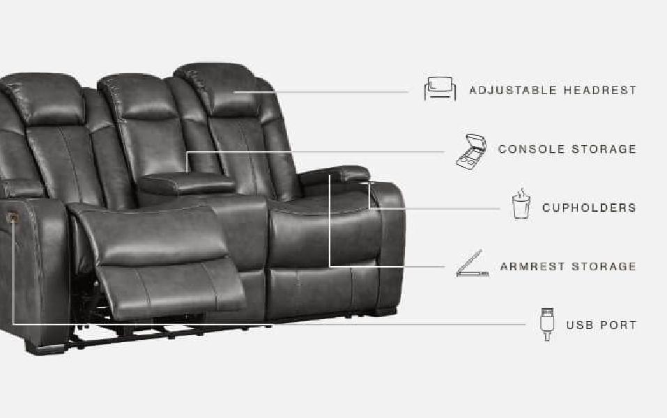 Image of Turbulance - Pwr Rec Loveseat with Adjustable Headrest - Quarry