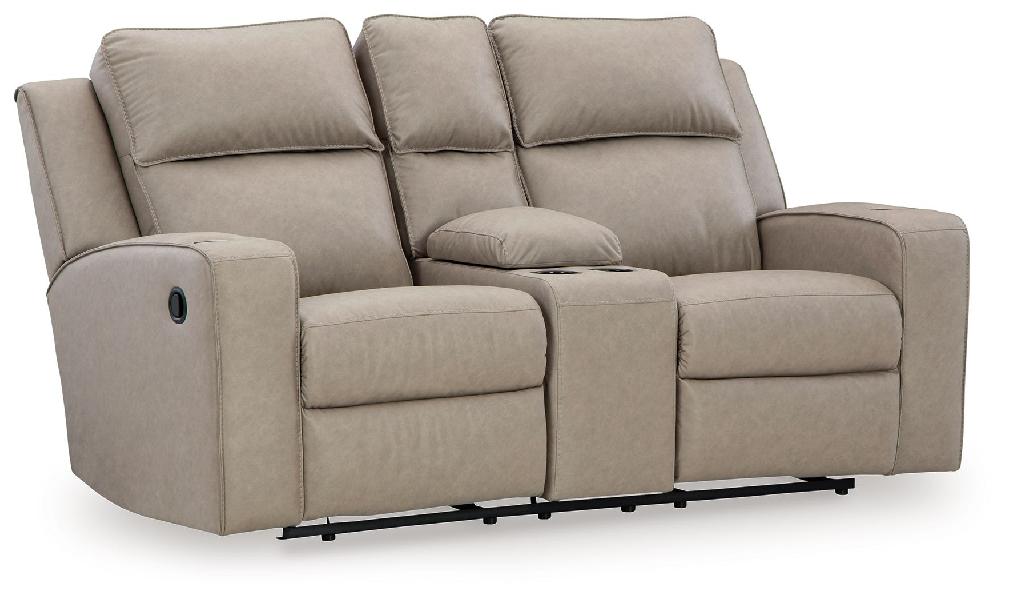 Image of Lavenhorne - Dbl Reclining Loveseat W/Console - Faux Leather - Pebble