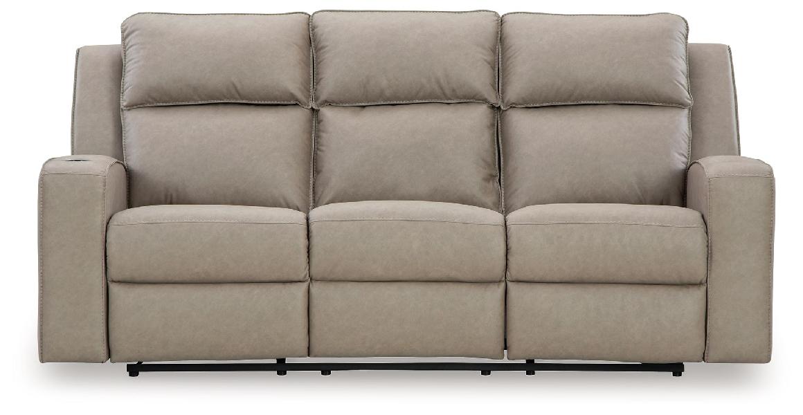 Image of Lavenhorne - Reclining Sofa W/ Drop Down Table - Faux Leather - Pebble