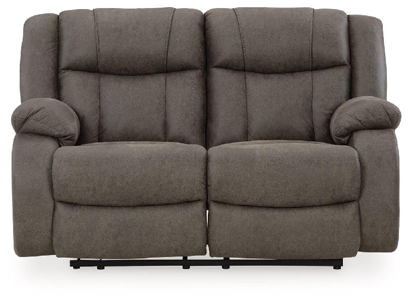 Image of First Base - Reclining Loveseat - Faux Leather - Gunmetal