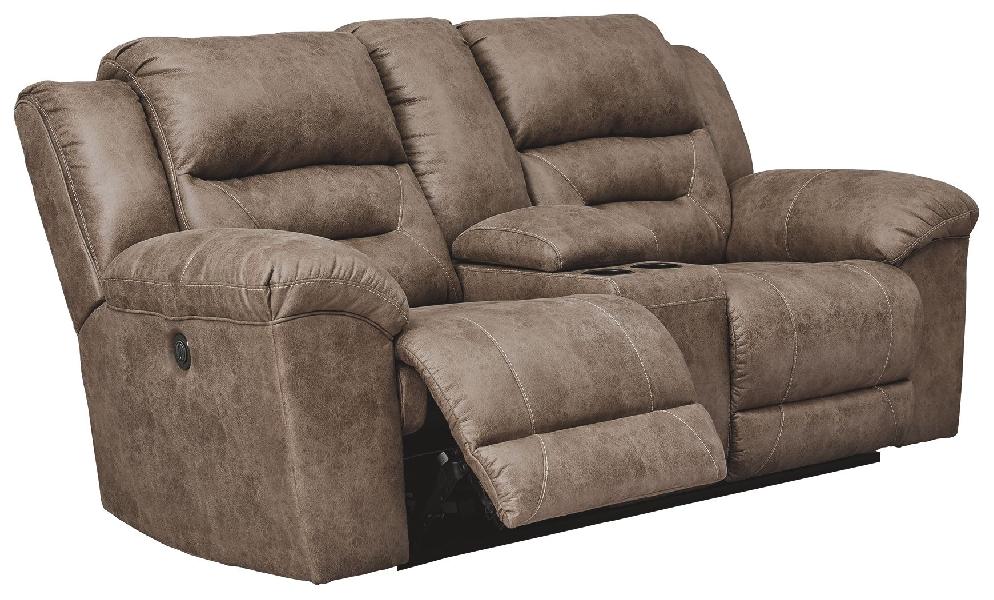 Image of Stoneland - Dbl Power Reclining Loveseat W/Console - Faux Leather - Fossil