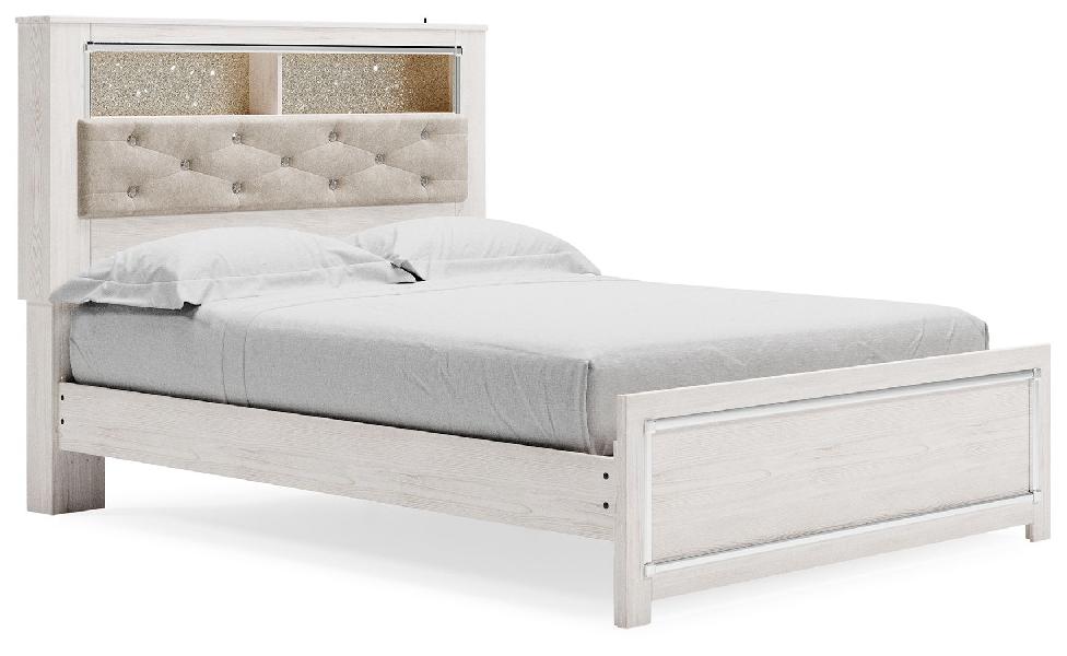 Image of Altyra - Queen Panel Bookcase Bed With Roll Slats - White