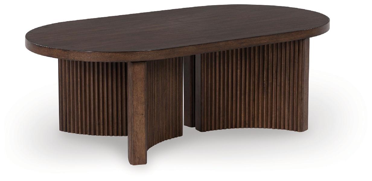 Image of Korestone - Oval Cocktail Table - Dark Brown