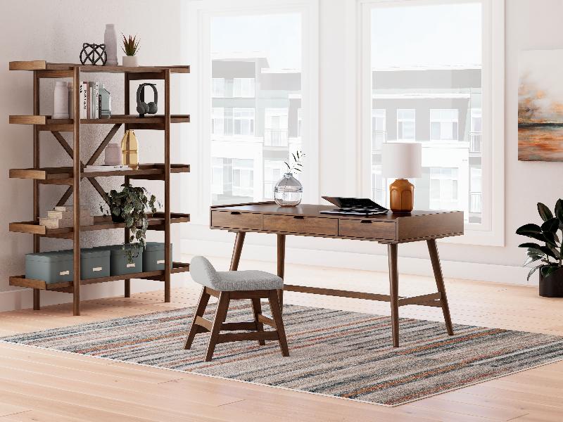 Image of Lyncott - 3 Pc. - Home Office Desk, Chair, Bookcase - Brown