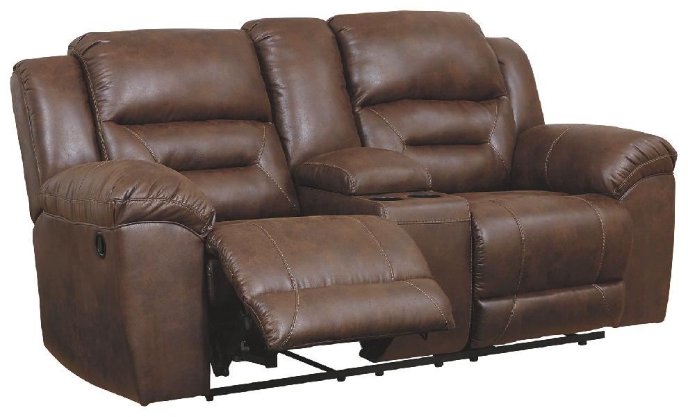 Image of Stoneland - Dbl Power Reclining Loveseat With Console - Faux Leather - Chocolate