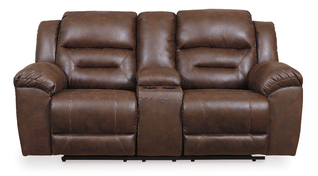 Image of Stoneland - Dbl Reclining Loveseat with Console - Faux Leather - Chocolate