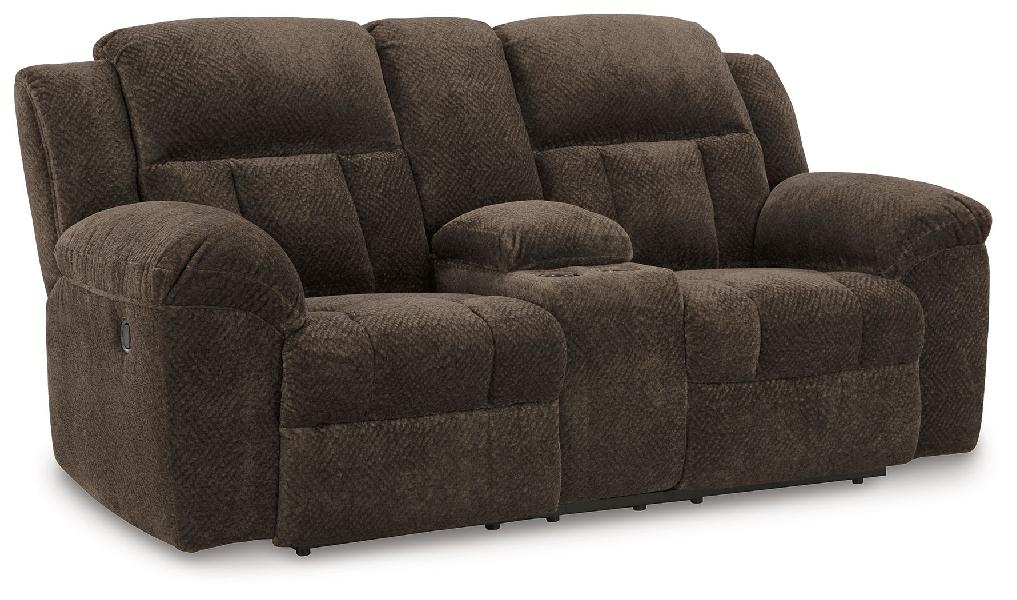 Image of Frohn - Dbl Reclining Loveseat With Console - Fabric - Chocolate