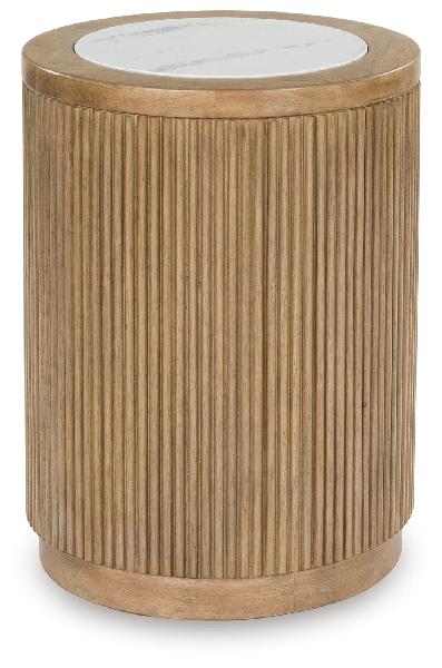Image of Camdill - Round End Table - Light Brown / White