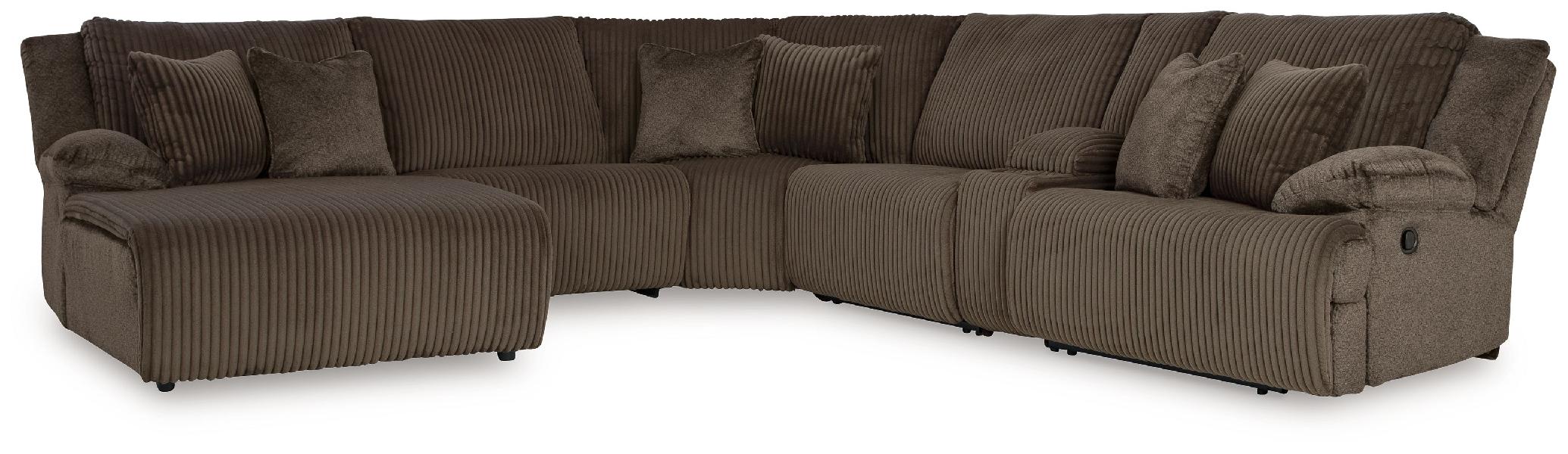 Image of Top Tier - 6-Piece Reclining Sectional With Laf Press Back Chaise - Fabric - Chocolate