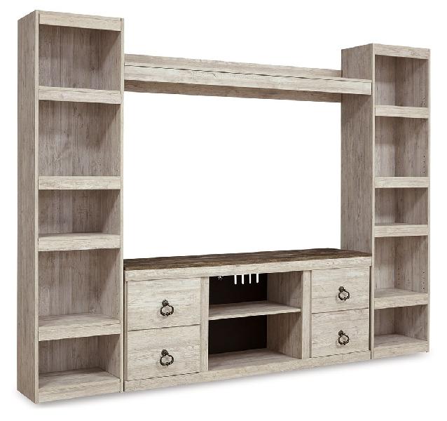 Image of Willowton - 4-Piece Entertainment Center - Whitewash