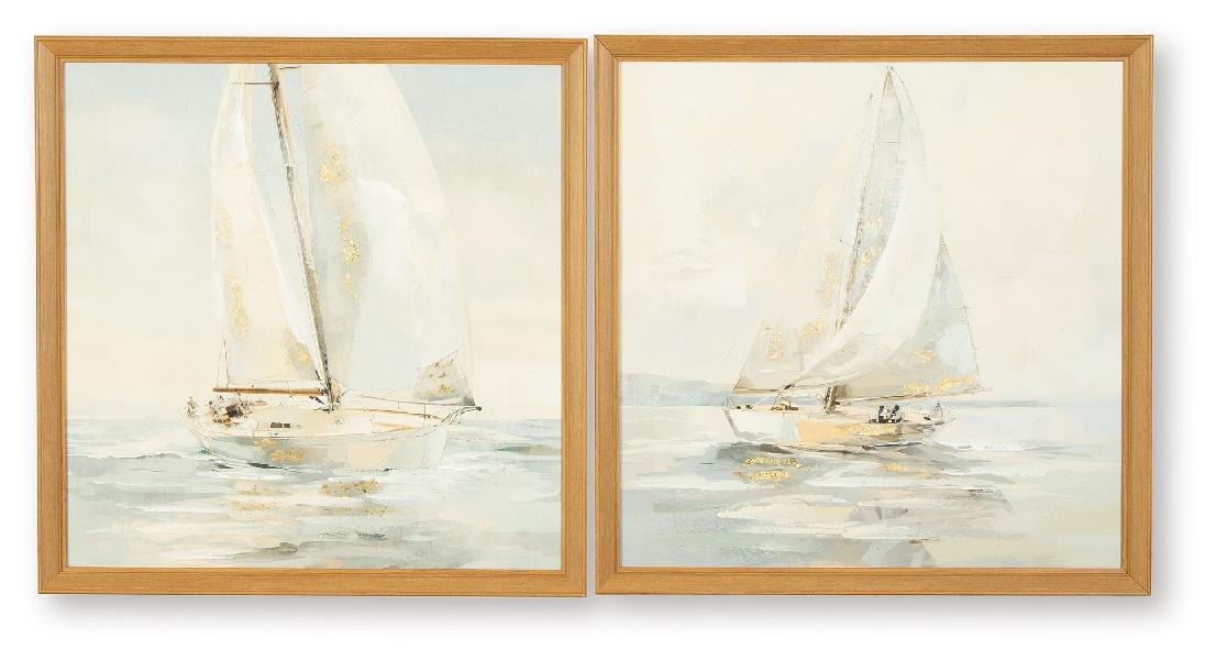 Image of Winbrook - Wall Art Set (Set of 2) - Gray / Tan / Gold Finish