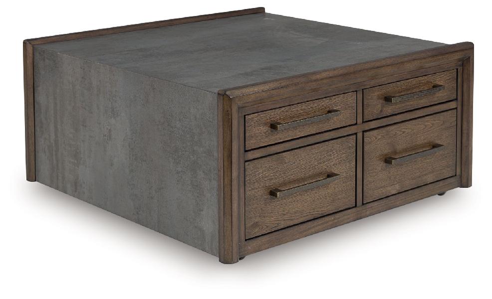 Image of Kallenny - Square Cocktail Table - Brown / Gray